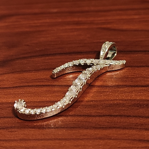 Silver Rhinestone T Pendant - Picture 3 of 8